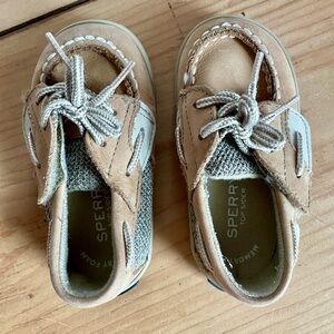Sperry Toddler Boys Beige Tan Leather Velcro Boat Shoes 4M